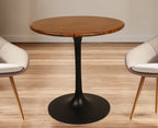 30" Brown And Gold Rounded Solid Wood And Iron Pedestal Base Dining Table