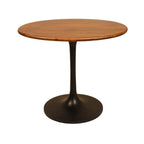 36" Brown And Gold Rounded Solid Wood And Iron Pedestal Base Dining Table