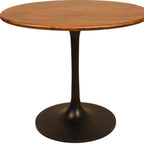 36" Brown And Gold Rounded Solid Wood And Iron Pedestal Base Dining Table