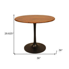 36" Brown And Gold Rounded Solid Wood And Iron Pedestal Base Dining Table