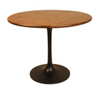40" Brown And Gold Rounded Solid Wood And Iron Pedestal Base Dining Table