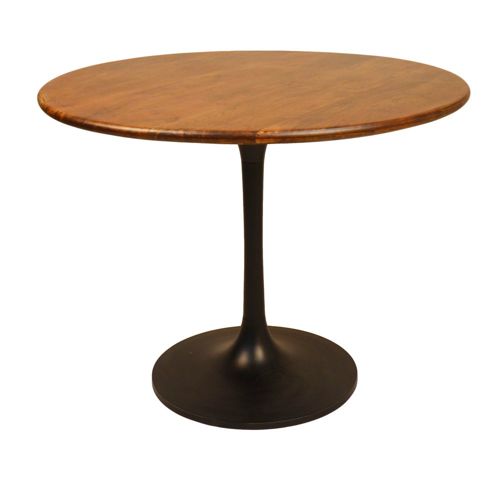 40" Brown And Gold Rounded Solid Wood And Iron Pedestal Base Dining Table