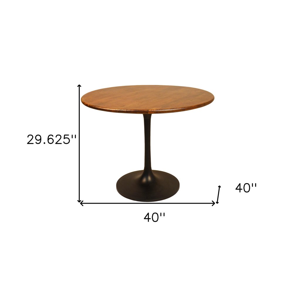 40" Brown And Gold Rounded Solid Wood And Iron Pedestal Base Dining Table