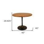 40" Brown And Gold Rounded Solid Wood And Iron Pedestal Base Dining Table