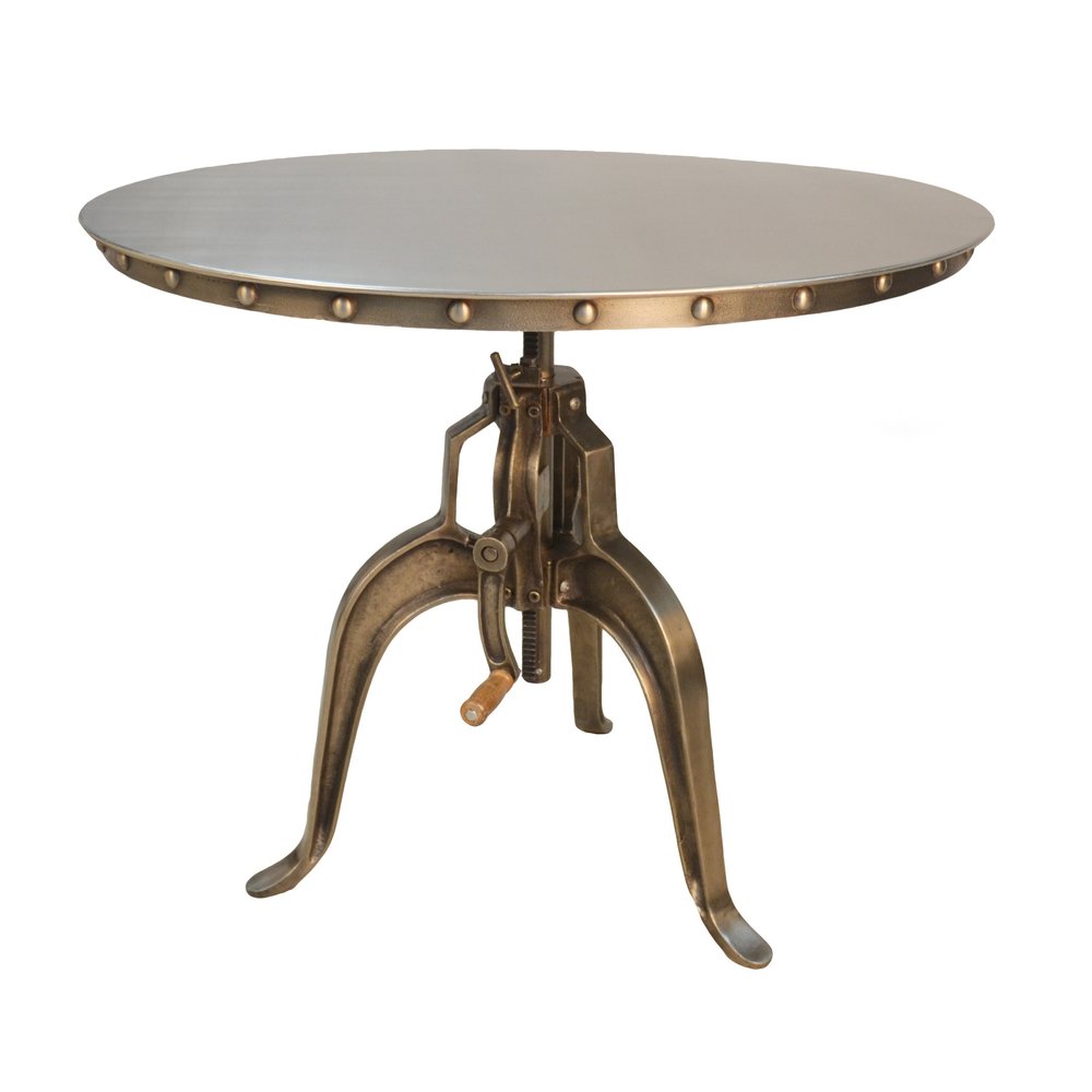 Adjustable Height Brown And Black Solid Wood And Iron Pedestal Base Round Top Dining Table