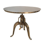 Adjustable Height Brown And Black Solid Wood And Iron Pedestal Base Round Top Dining Table