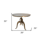 Adjustable Height Brown And Black Solid Wood And Iron Pedestal Base Round Top Dining Table