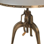 Adjustable Height Brown And Black Solid Wood And Iron Pedestal Base Round Top Dining Table