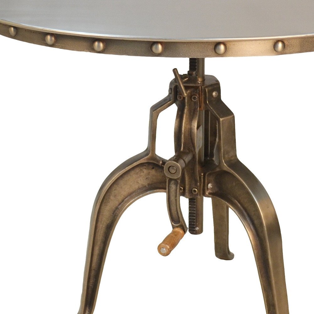 Adjustable Height Brown And Black Solid Wood And Iron Pedestal Base Round Top Dining Table