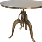 Adjustable Height Brown And Black Solid Wood And Iron Pedestal Base Round Top Dining Table
