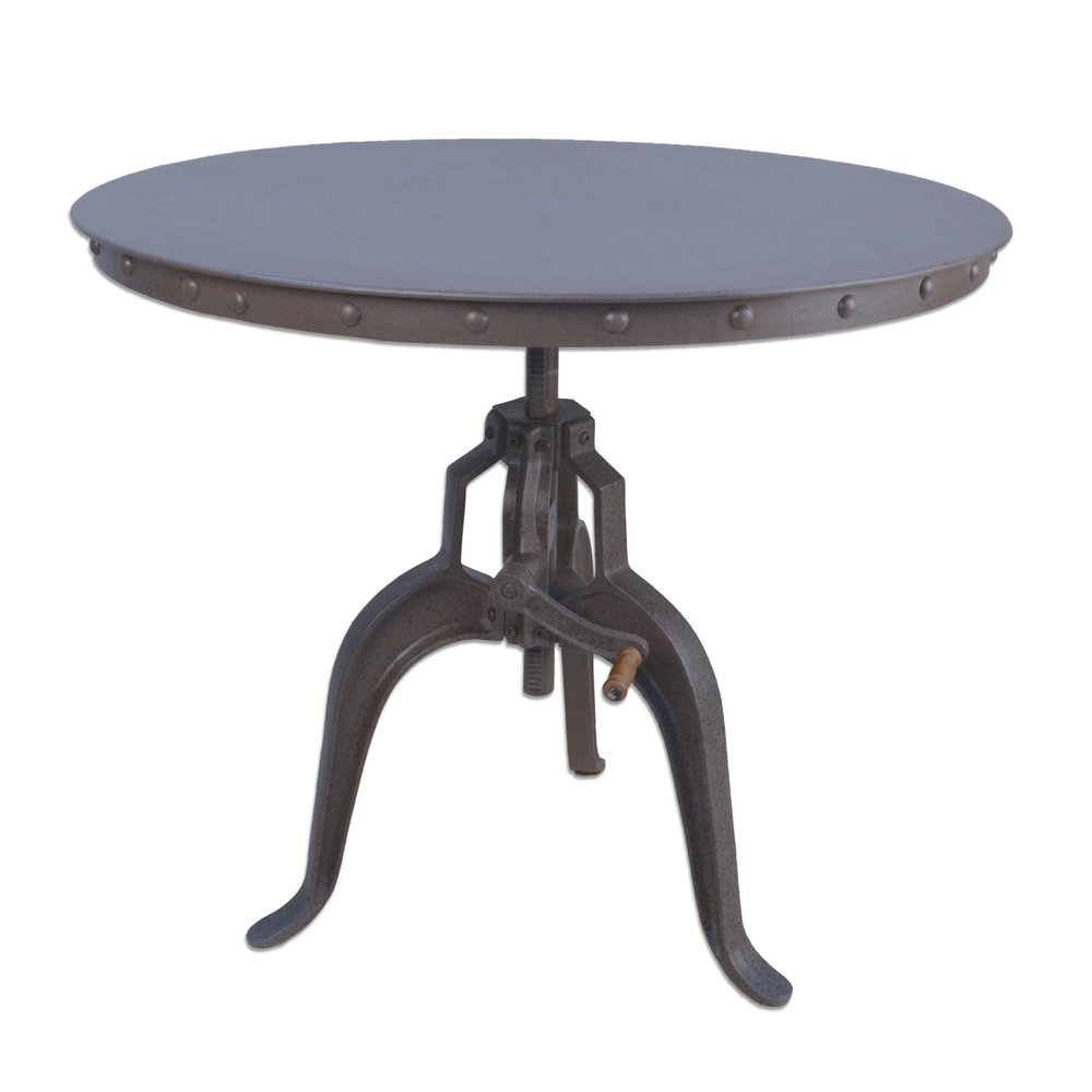 Adjustable Height Brown And Black Solid Wood And Iron Pedestal Base Round Top Dining Table