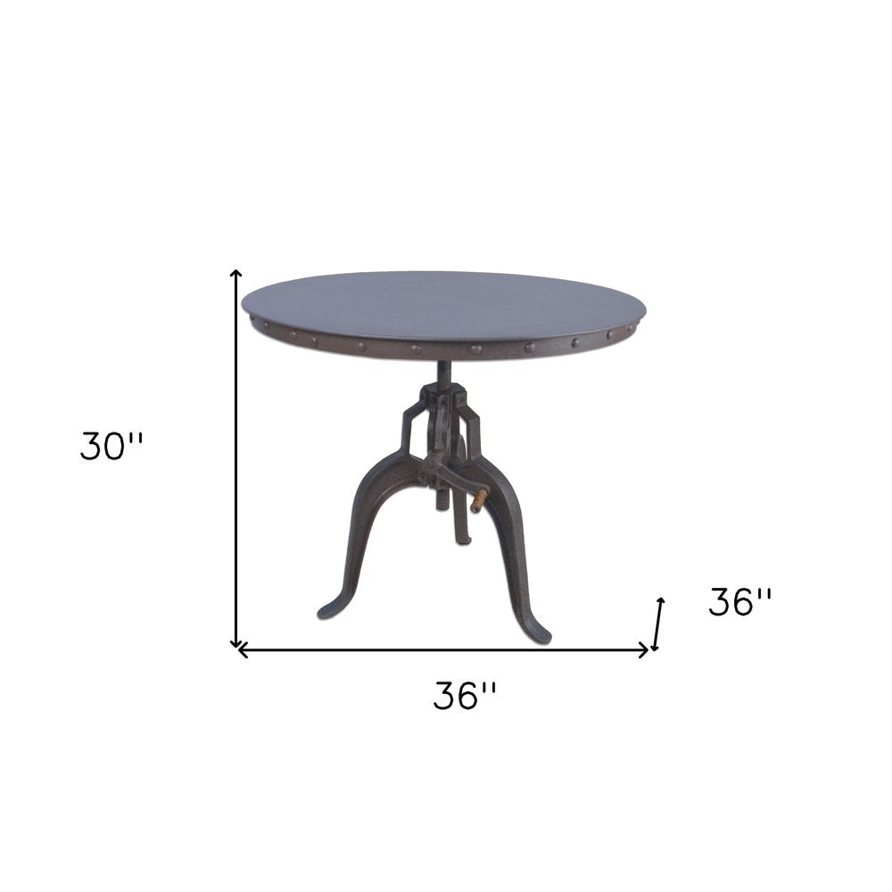Adjustable Height Brown And Black Solid Wood And Iron Pedestal Base Round Top Dining Table