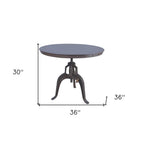 Adjustable Height Brown And Black Solid Wood And Iron Pedestal Base Round Top Dining Table