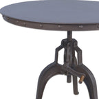 Adjustable Height Brown And Black Solid Wood And Iron Pedestal Base Round Top Dining Table