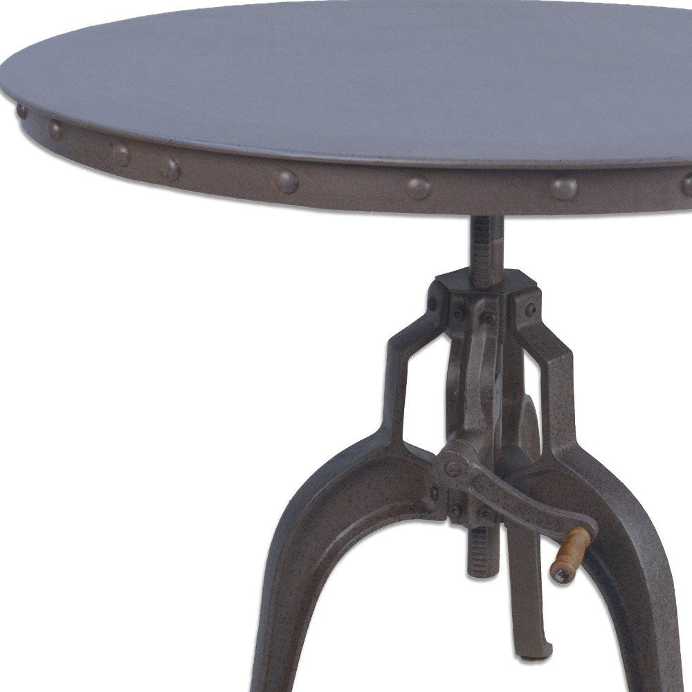 Adjustable Height Brown And Black Solid Wood And Iron Pedestal Base Round Top Dining Table