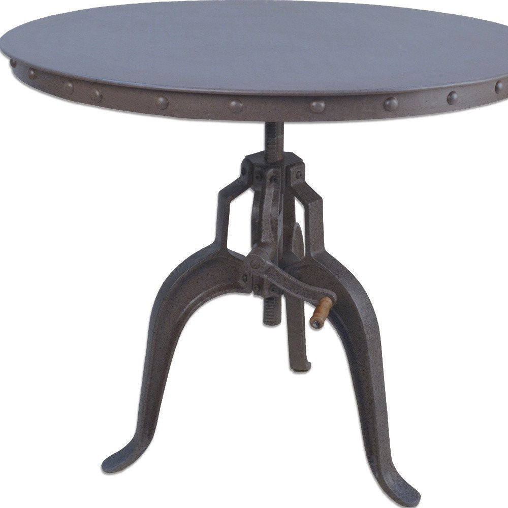 Adjustable Height Brown And Black Solid Wood And Iron Pedestal Base Round Top Dining Table