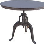 Adjustable Height Brown And Black Solid Wood And Iron Pedestal Base Round Top Dining Table