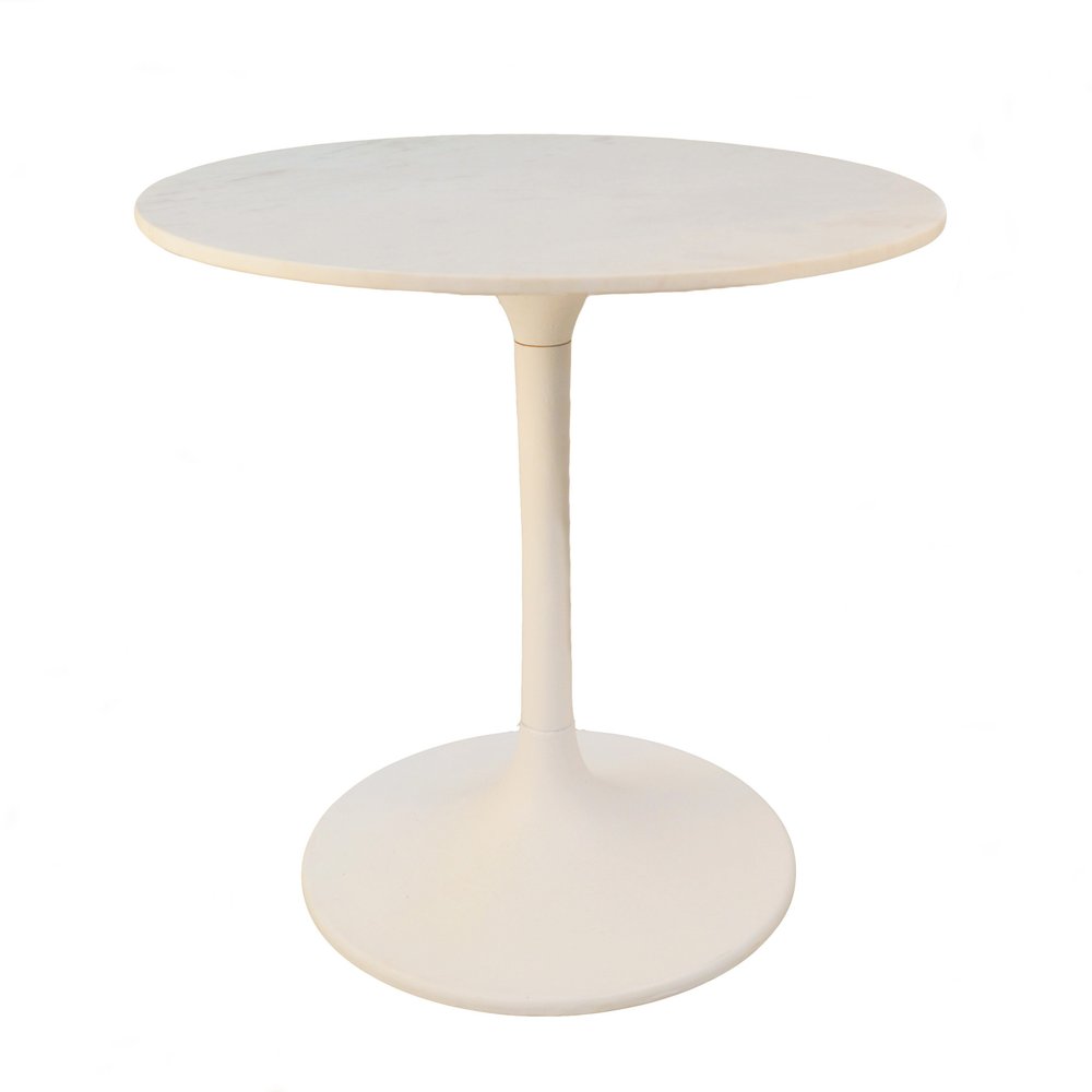 30" White And Black Rounded Marble And Iron Pedestal Base Dining Table