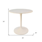 30" White And Black Rounded Marble And Iron Pedestal Base Dining Table