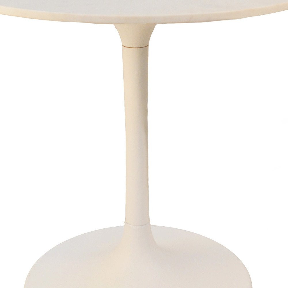30" White And Black Rounded Marble And Iron Pedestal Base Dining Table