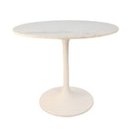 36" White And Black Rounded Marble And Iron Pedestal Base Dining Table
