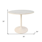 36" White And Black Rounded Marble And Iron Pedestal Base Dining Table