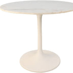 36" White And Black Rounded Marble And Iron Pedestal Base Dining Table