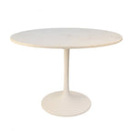 40" White And Black Rounded Marble And Iron Pedestal Base Dining Table