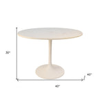 40" White And Black Rounded Marble And Iron Pedestal Base Dining Table