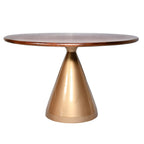 48" Walnut And Rose Gold Solid Wood And Iron Pedestal Base Round Top Dining Table