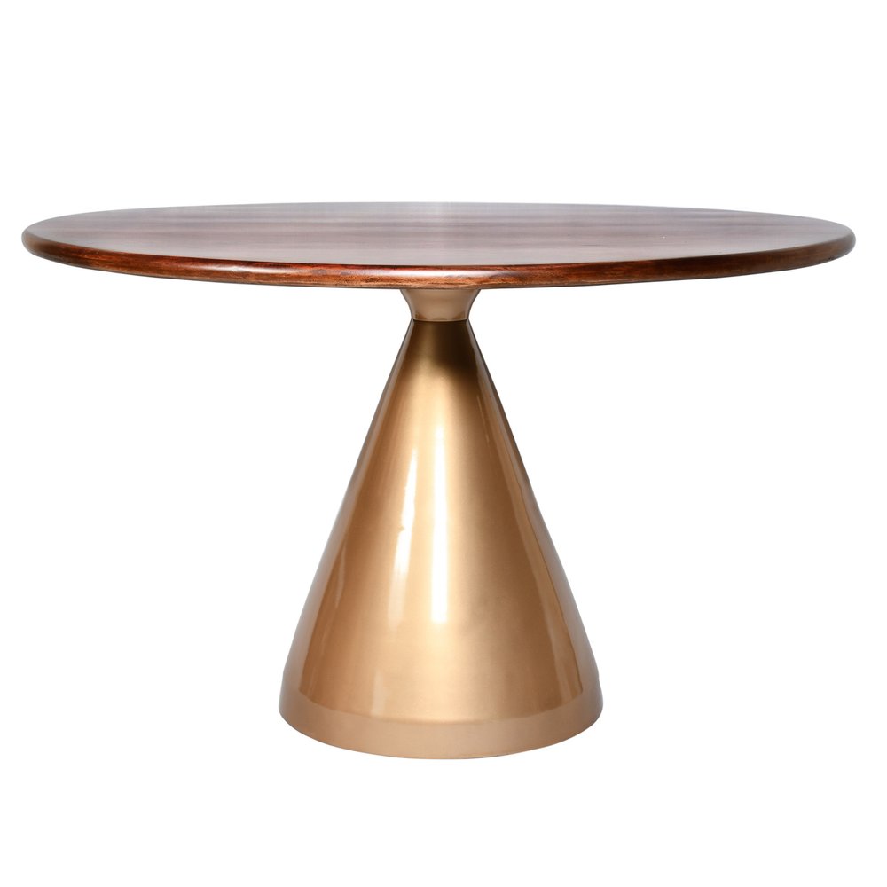 48" Walnut And Rose Gold Solid Wood And Iron Pedestal Base Round Top Dining Table