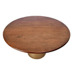 48" Walnut And Rose Gold Solid Wood And Iron Pedestal Base Round Top Dining Table