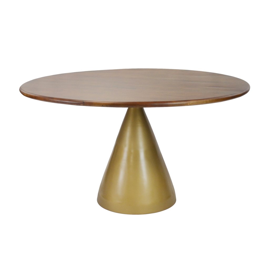 48" Walnut And Rose Gold Solid Wood And Iron Pedestal Base Round Top Dining Table