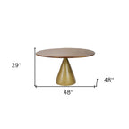48" Walnut And Rose Gold Solid Wood And Iron Pedestal Base Round Top Dining Table