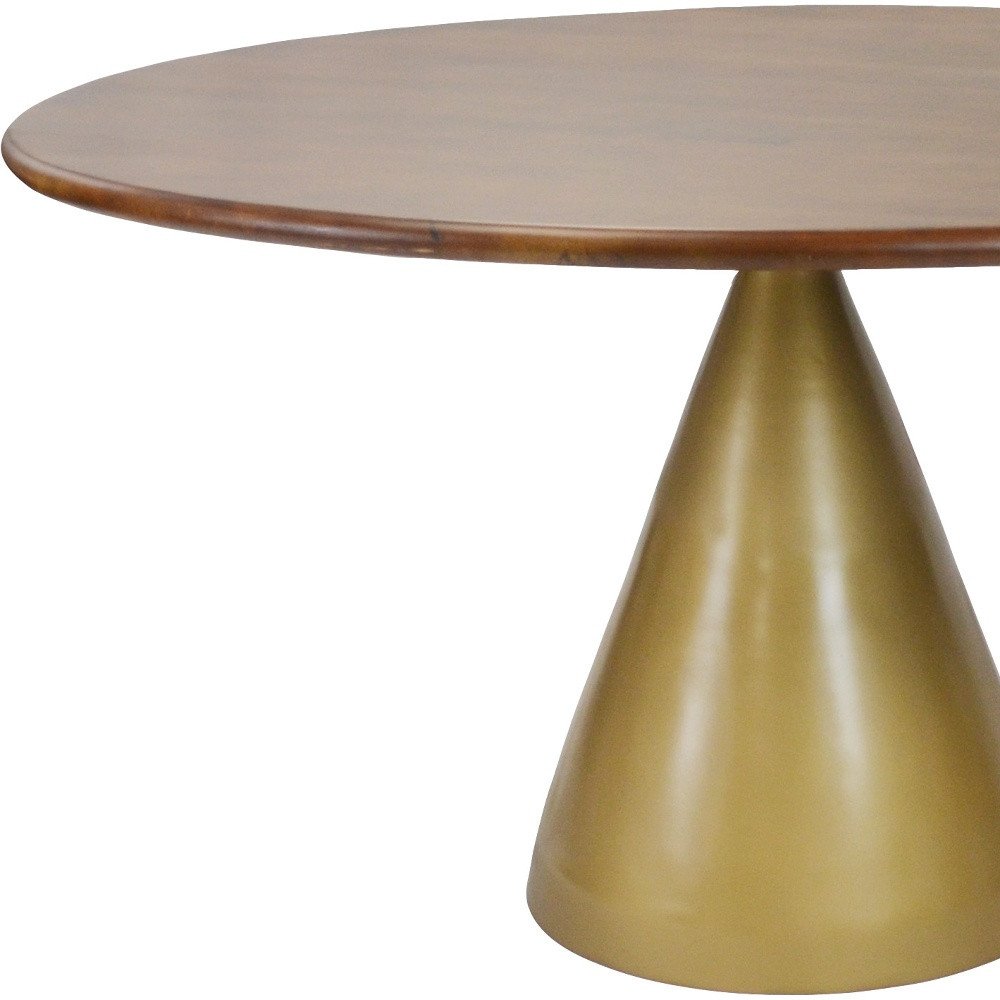 48" Walnut And Rose Gold Solid Wood And Iron Pedestal Base Round Top Dining Table