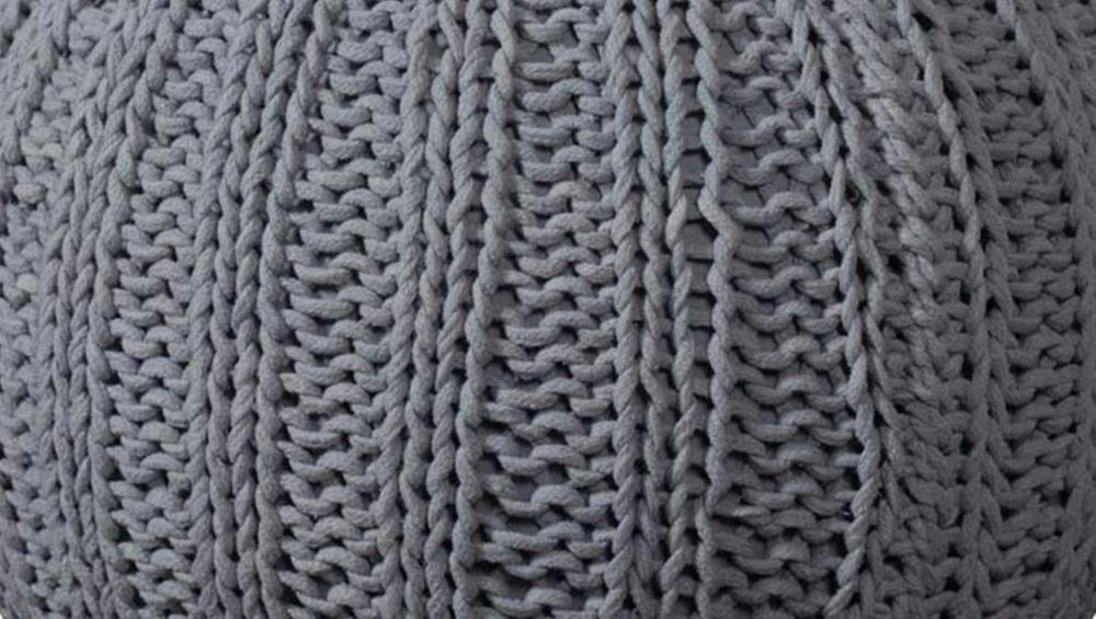 20" Black Cotton Round Pouf Ottoman