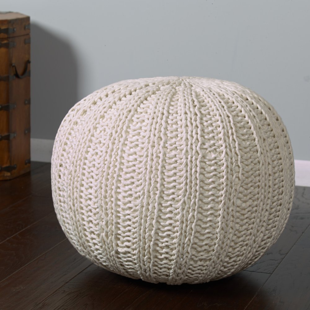 20" Black Cotton Round Pouf Ottoman