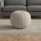 20" Black Cotton Round Pouf Ottoman