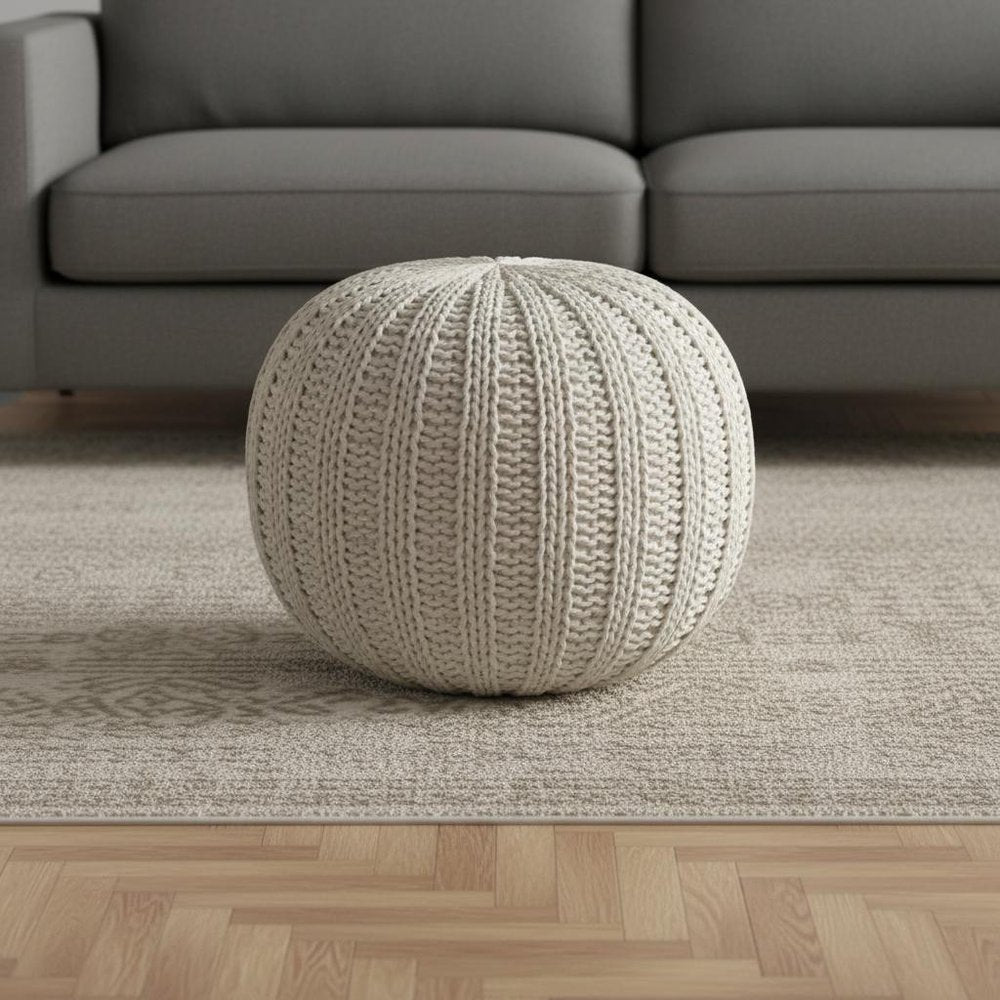 20" Black Cotton Round Pouf Ottoman