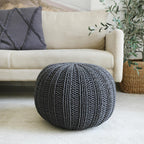 20" Black Cotton Round Pouf Ottoman