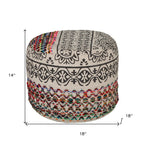 18" Rainbow and Gray Geometric Cylinder Pouf Ottoman