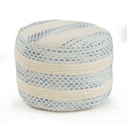 18" Natural And Ivory Cotton Blend Round Striped Pouf Ottoman