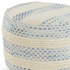 18" Natural And Ivory Cotton Blend Round Striped Pouf Ottoman