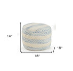 18" Natural And Ivory Cotton Blend Round Striped Pouf Ottoman