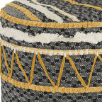 18" Black Cotton Striped Cylinder Pouf Ottoman