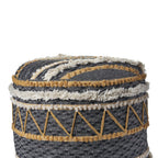 18" Black Cotton Striped Cylinder Pouf Ottoman
