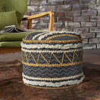 18" Black Cotton Striped Cylinder Pouf Ottoman