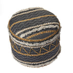 18" Black Cotton Striped Cylinder Pouf Ottoman