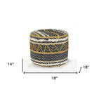 18" Black Cotton Striped Cylinder Pouf Ottoman