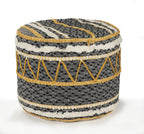 18" Black Cotton Striped Cylinder Pouf Ottoman